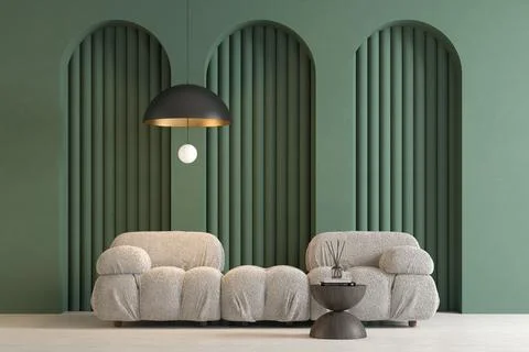 Memphis style conceptual interior room 3d illustration Illustration