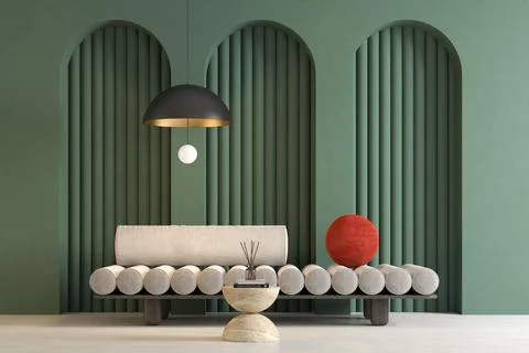 Memphis style conceptual interior room 3d illustration Stock Illustration