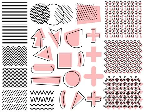 Memphis style elements set, vector graphics, geometric shapes Illustrazione stock