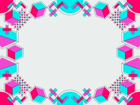 Memphis style frame. Geometric objects of the 80s. Design a template for invi Illustrazione stock