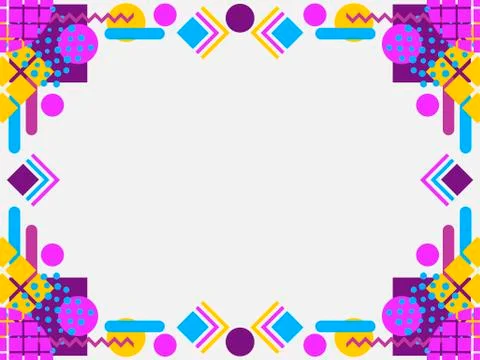 Memphis style frame. Geometric objects of the 80s. Design a template for invi 스톡 일러스트