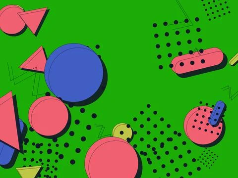 Memphis Style Geometric Abstract Background with Colorful Shapes on Vibrant.. 스톡 일러스트