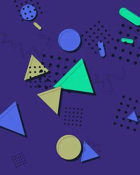 Memphis Style Geometric Abstract Background with Colorful Triangles and Cir.. 스톡 일러스트