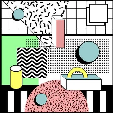 Memphis Style Geometric Random Background Stock Illustration