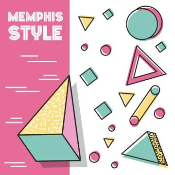 Memphis style pattern 3d figures geometric traingle circle square Illustrazione stock