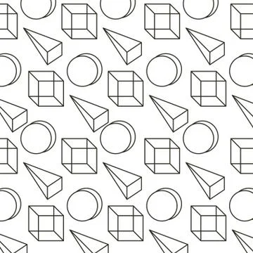 Memphis style pattern 3d geometric triangle cube and circle イラスト素材