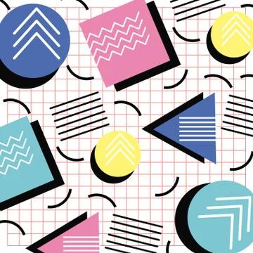Memphis style pattern triangle circle and square grid design Stock Illustration
