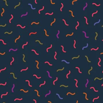 Memphis style pattern vector with small wavy dashes. Simple geometric seaml.. Stock Illustration