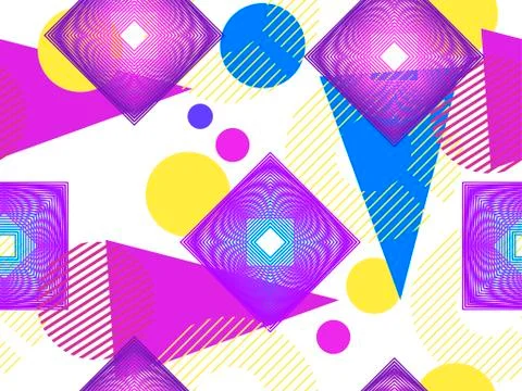 Memphis style seamless pattern 80s. Background with geometric shapes. Vector  Stock Illustration