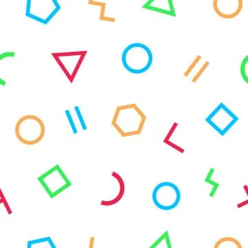 Memphis style seamless pattern. Abstract geometric background with white back Stock Illustration