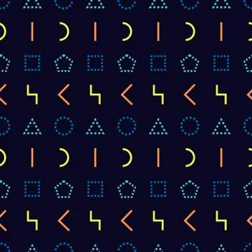 Memphis style seamless pattern. Geometric dashed and solid line shapes with d Stock Illustration