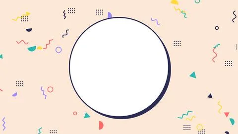 Memphis style shapes around an empty round badge, pastel sale banner Illustrazione stock