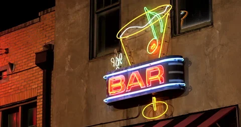 Memphis Tennessee neon signs along Beale Street Entertainment District live Stock Footage 268879898