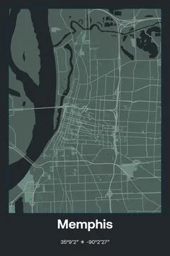 Memphis, Tennessee - vector map of city in Dark gray, Gray, Green, gray-green co Stock Illustration
