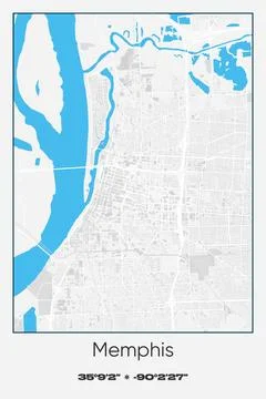 Memphis, Tennessee - vector map of city in Gray, white, blue colors Stock Illustration