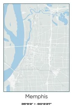 Memphis, Tennessee - vector map of city in Gray, white, green, blue colors Stock Illustration