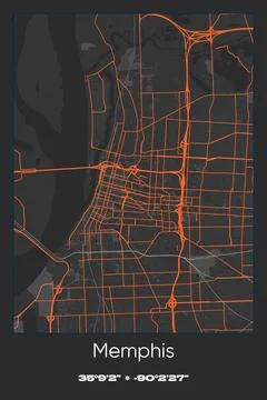 Memphis, Tennessee - vector map of city in Gray, Black, Orange colors Stock-Illustration