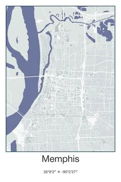 Memphis, Tennessee - vector map of city in Gray, Blue, Green, White colors Stock Illustration