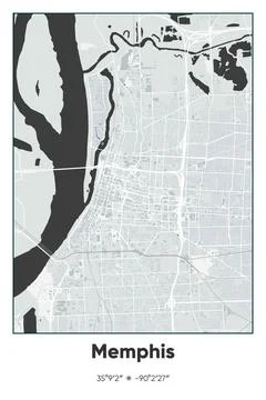 Memphis, Tennessee - vector map of city in Gray, Black, White colors Stock Illustration