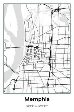 Memphis, Tennessee - vector map of city in Black, white, gray colors Stock-Illustration