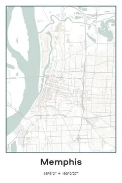 Memphis, Tennessee - vector map of city in Pastel, Gray, White, Green colors Stock Illustration
