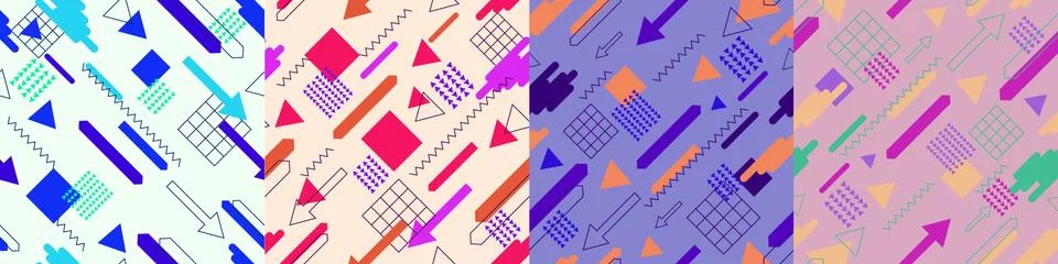 Memphis vector seamless pattern set Stock Illustration