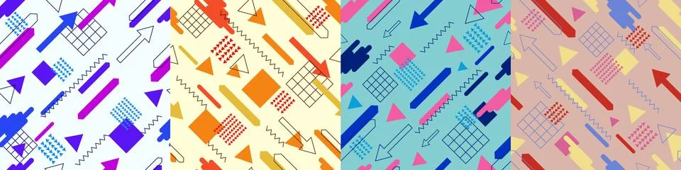 Memphis vector seamless pattern set Stock Illustration