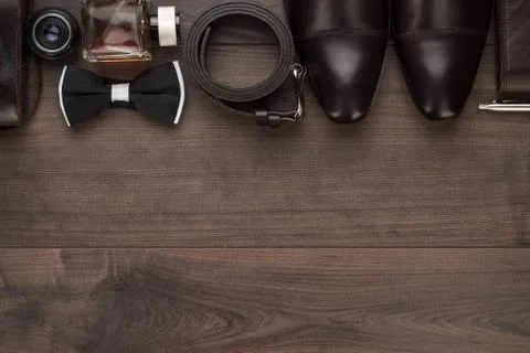 Men accessories in order on the table Stock Photos