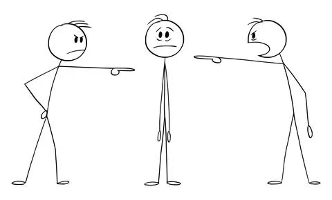 Men Accusing or Blaming Another Man , Vector Cartoon Stick Figure Illustration Stock Illustration