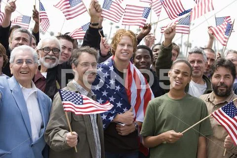Men With American Flag Stock Photos