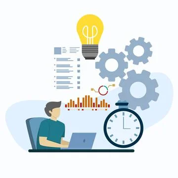 Men analyze data on graphs. Business analysis Illustrazione stock