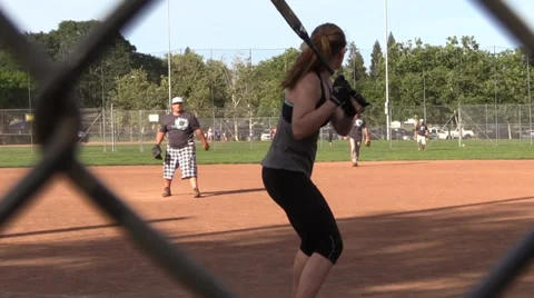 Men and women's softball, base hit Stock Footage 37759834