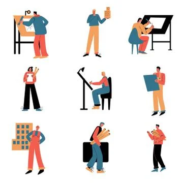 Men architects with tools and equipment during work vector illustration Illustrazione stock