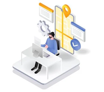 Men are looking for data location Stock Illustration