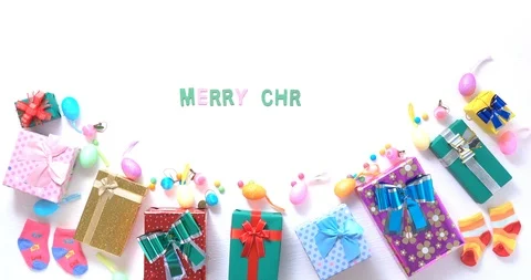 Men are sorting letters christmas , and gift box decoration for christmas backgr Stock Footage 94345314