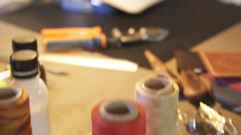 Men, artisan doing hobby. Craftsman, workshop owner works in workplace. Stock Footage 130145145