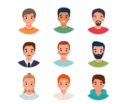 Men avatar set. Diversity group of cute young men. Vector illustration in flat Иллюстрация