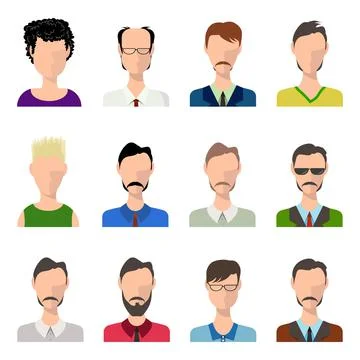 Men avatar set flat vector illustration. Men profiles silhouette Stock Illustration
