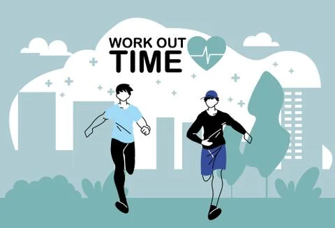 Men avatars running and work out time vector design Illustrazione stock