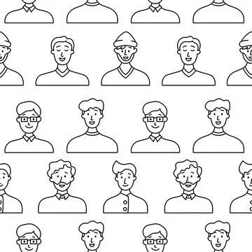 Men avatars. Seamless pattern. Coloring Page. Illustrazione stock