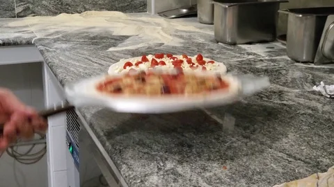 Men baker hands making gourmet utalian pizza in restaurant Stock Footage 113267166