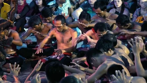 Men of Bali Perform the Kecak Chant Stock Footage