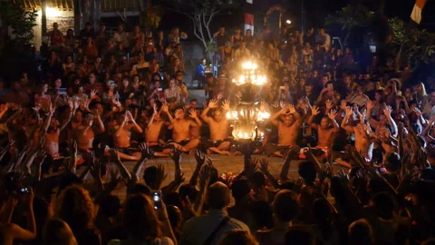 Men with bare torsos show performance sitting around stage Video stock 102488602