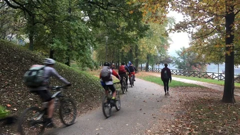 Men bike on a path Stock Footage 97408531
