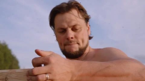 Men build a blockhouse of beams Stock Footage 44448976