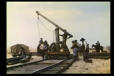 Men building railroad Stock Footage 11350867
