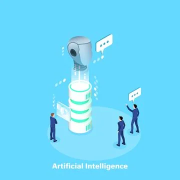 Men in business suits develop and implement artificial intelligence using a n Illustrazione stock