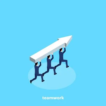 Men in business suits run like one team with an arrow, an isometric image Stock Illustration