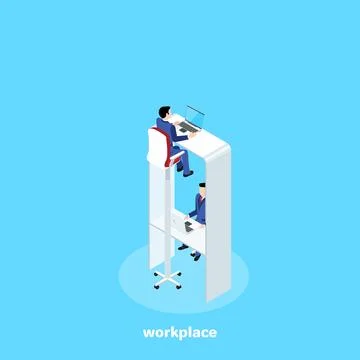 Men in business suits work in a team at a two-tier table, an isometric image Stock Illustration