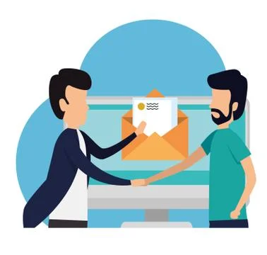 Men business teamwork with letter computer message Stock Illustration